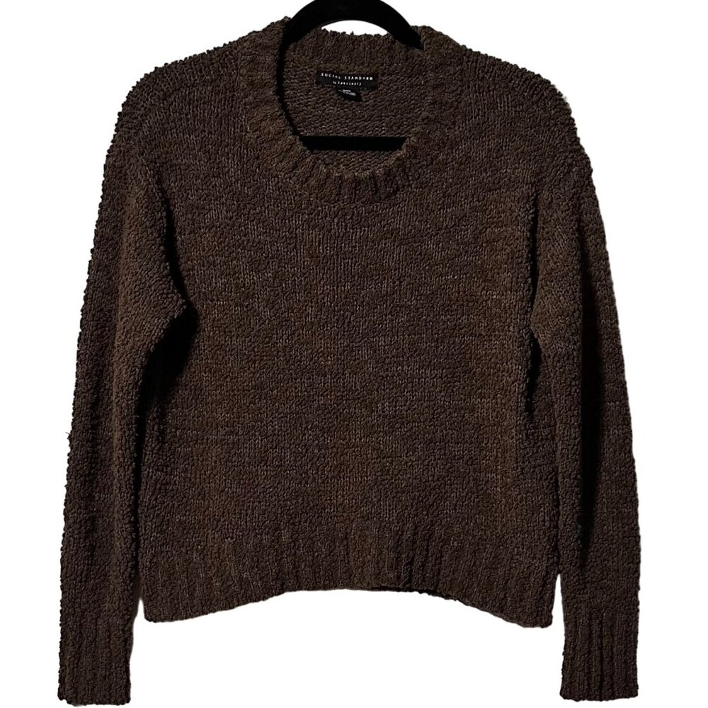 SOCIAL STANDARD BY SANTUARY Brown Textured Crew Neck Knit Sweater Size S